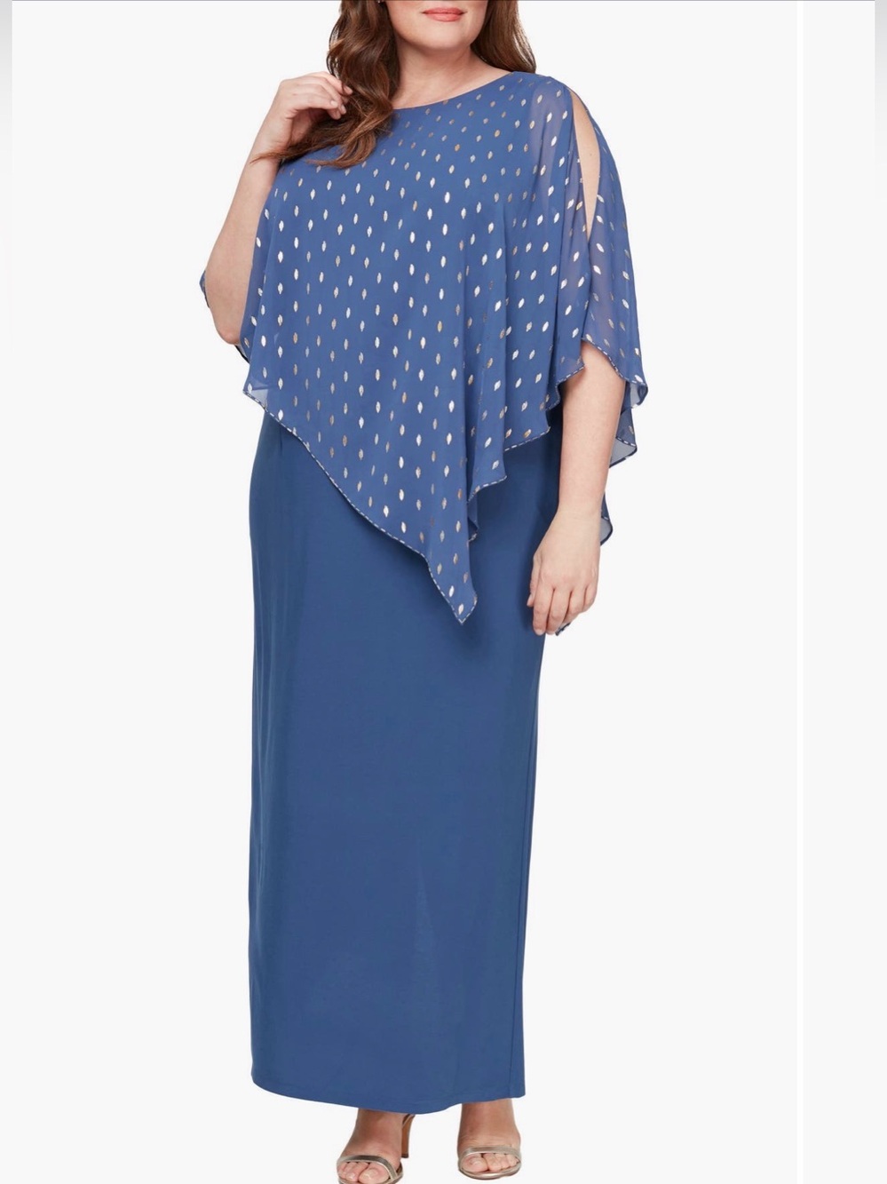 Blue Maxi Dress with Metallic Dot Overlay